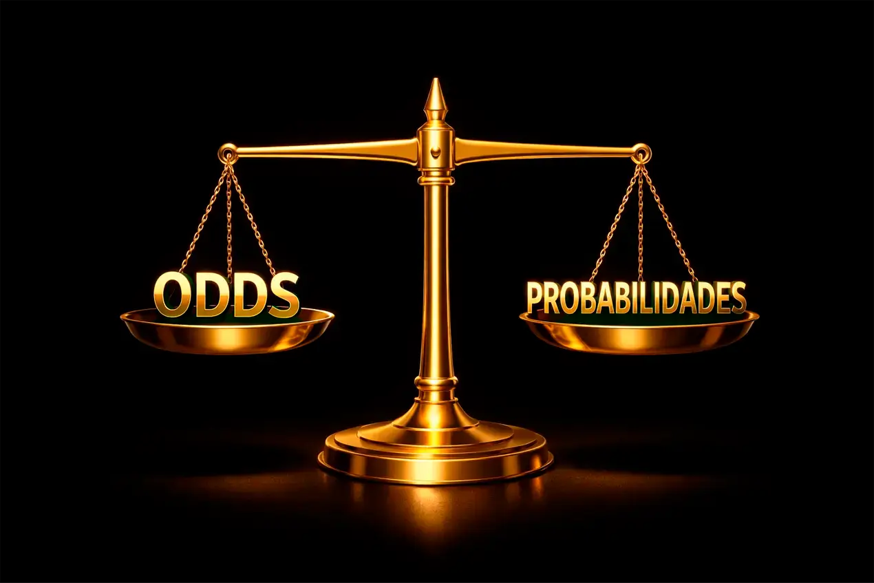 Ilustração do conceito de valor em apostas esportivas com balança representando probabilidades e odds
