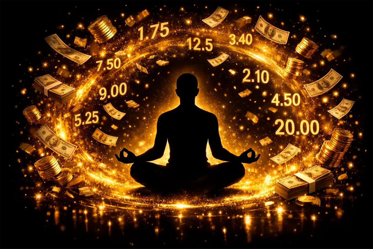 Controle emocional nas apostas - silhueta meditando em calma cercada por caos simbolizando disciplina versus impulso