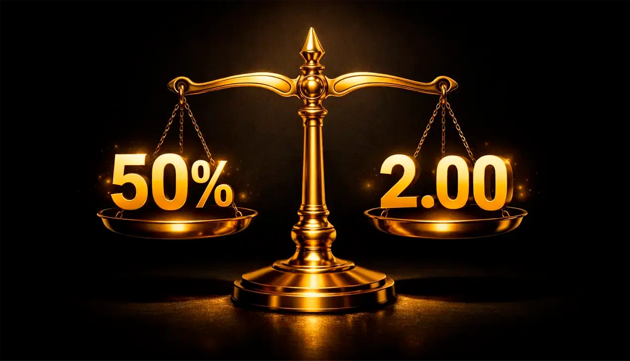 Ilustração matemática mostrando relação inversa entre odds e probabilidade com balança equilibrando os dois conceitos